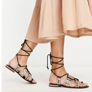 New Free People Leather Mantra Mirror Sandals in Black EU 39½